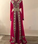 Magenta georgette embroidered stitched islamic kaftan