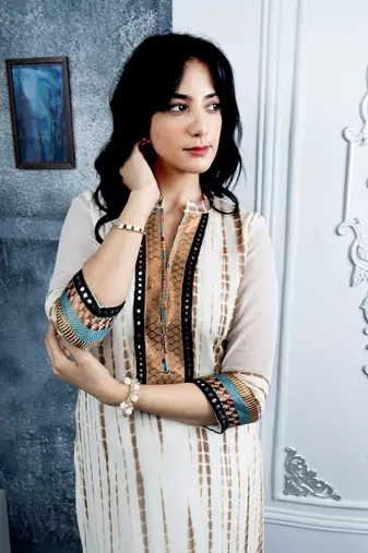 Nikhaa embroidered off white georgette straight cut kurta & pants set