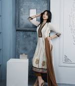 Nikhaar off-white embroidered georgette stitched straight cut trouser kurta & dupatta 