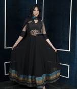Nikhaar black embroidered georgette stitched anarkali trouser kurta & dupatta 