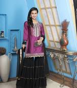 Nikhaar magenta embroidered cotton silk stitched straight cut sharara kurta & dupatta 