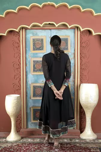 Nikhaa embroidered black georgette anarkali kurta & pants set