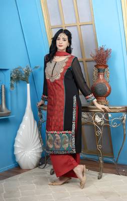 Nikhaar maroon embroidered silk stitched straight cut palazzo kurta & dupatta  1