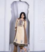 Nikhaar beige embroidered silk stitched a line trouser kurta & dupatta 