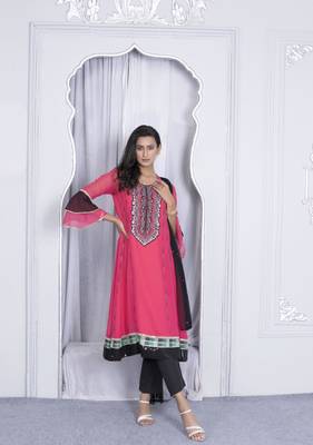 Nikhaar pink embroidered georgette stitched anarkali trouser kurta & dupatta  1