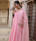Laxmi Kali Suit Set in Powder Pink with Zardosi Handwork