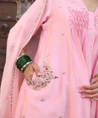 Laxmi Kali Suit Set in Powder Pink with Zardosi Handwork 2