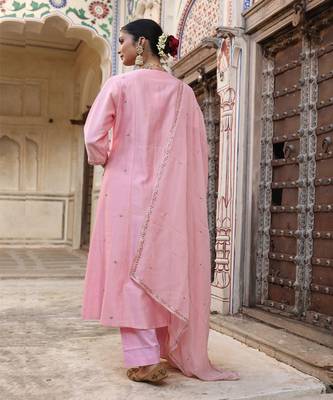 Laxmi Kali Suit Set in Powder Pink with Zardosi Handwork 3