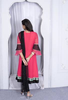 Nikhaar pink embroidered georgette stitched anarkali trouser kurta & dupatta  5