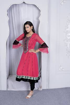 Nikhaa embroidered pink georgette anarkali kurta & pants set 3