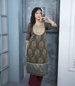 Nikhaa embroidered brown silk straight cut kurta & palazzo set