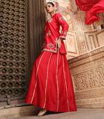 Gaj Sharara Set in Red Silk with Gota Patti & Zardosi Handwork