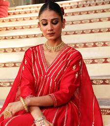 Begam Anarkali Set in Red with Hand Pitta Embroidery