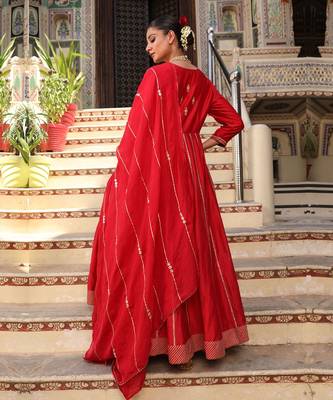 Begam Anarkali Set in Red with Hand Pitta Embroidery 4