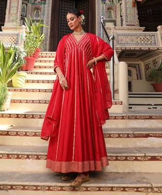 Begam Anarkali Set in Red with Hand Pitta Embroidery 5