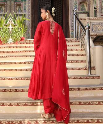 Gulbahar Suit Set in Red with Zardosi and Mukaish Handwork 2