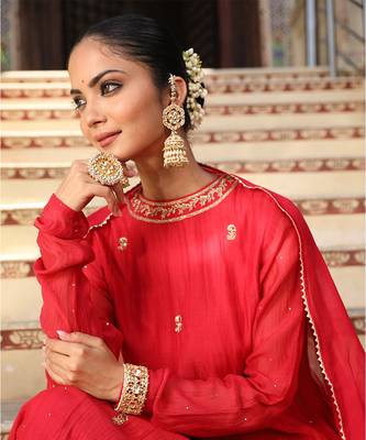 Gulbahar Suit Set in Red with Zardosi and Mukaish Handwork 3