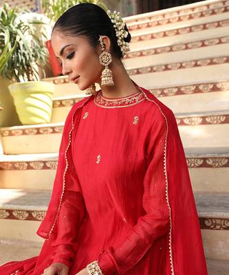 Gulbahar Suit Set in Red with Zardosi and Mukaish Handwork 4