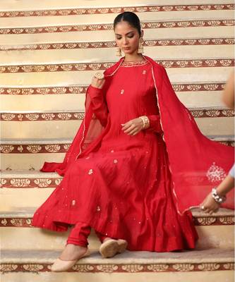 Gulbahar Suit Set in Red with Zardosi and Mukaish Handwork 1