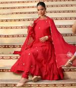 Gulbahar Suit Set in Red with Zardosi and Mukaish Handwork