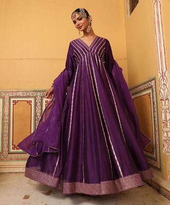 Kilol Anarkali Set in Purple with Hand Pitta Embroidery 1