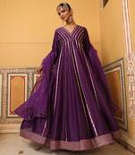Kilol Anarkali Set in Purple with Hand Pitta Embroidery