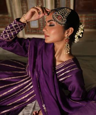 Kilol Anarkali Set in Purple with Hand Pitta Embroidery 3