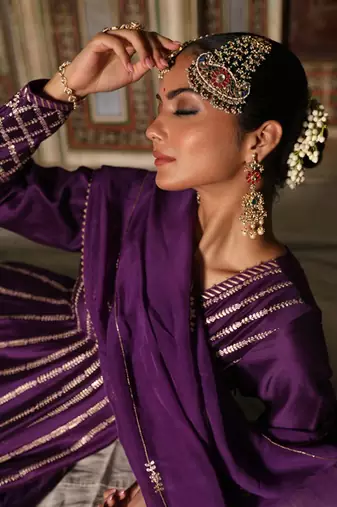 Kilol Anarkali Set in Purple with Hand Pitta Embroidery