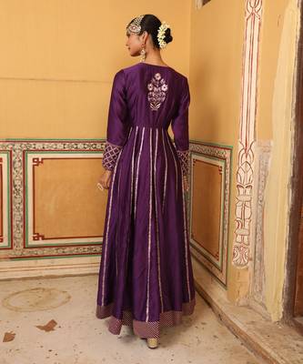 Kilol Anarkali Set in Purple with Hand Pitta Embroidery 4