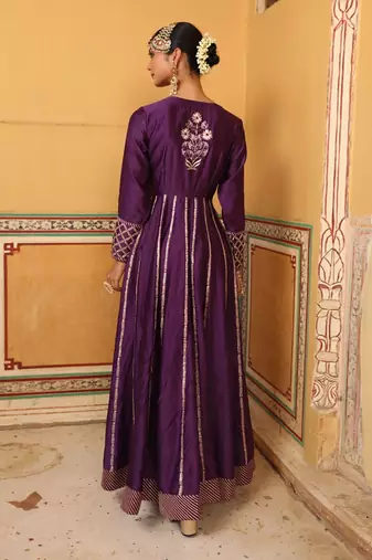Kilol Anarkali Set in Purple with Hand Pitta Embroidery