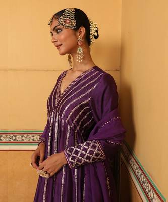 Kilol Anarkali Set in Purple with Hand Pitta Embroidery 5
