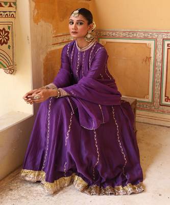 Kundan Anarkali Set in Purple with Gota Handwork 2