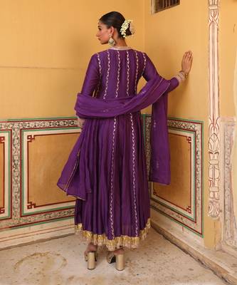 Kundan Anarkali Set in Purple with Gota Handwork 3