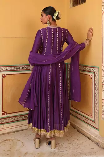 Kundan Anarkali Set in Purple with Gota Handwork