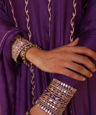 Kundan Anarkali Set in Purple with Gota Handwork 4