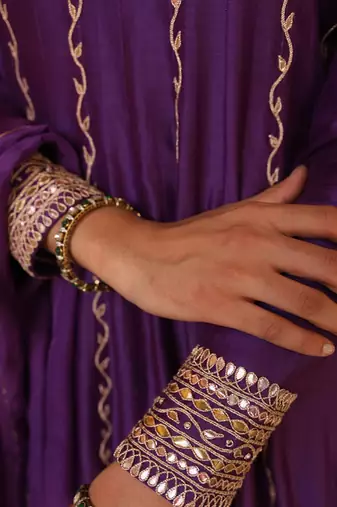 Kundan Anarkali Set in Purple with Gota Handwork