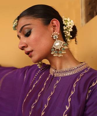 Kundan Anarkali Set in Purple with Gota Handwork 5