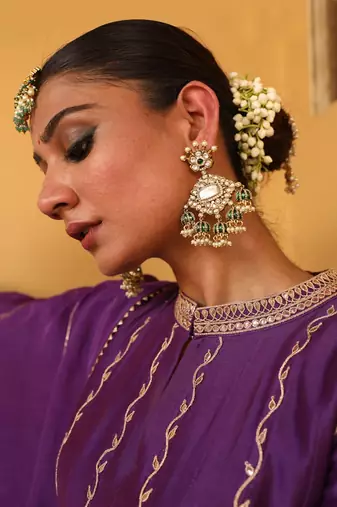 Kundan Anarkali Set in Purple with Gota Handwork