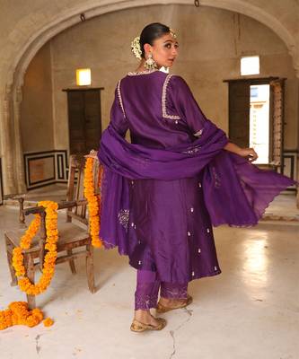 Kashvi A-Line Suit Set in Purple with Zardosi Handwork 2