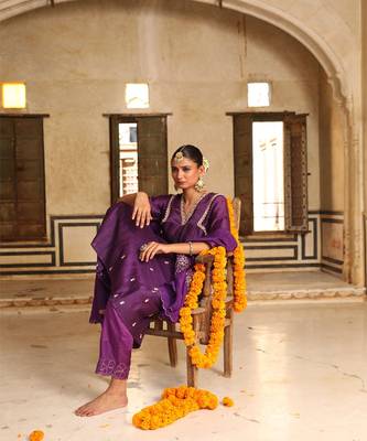 Kashvi A-Line Suit Set in Purple with Zardosi Handwork 3