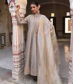 Pal Anarkali Set in Ash Color with Hand Pitta Embroidery