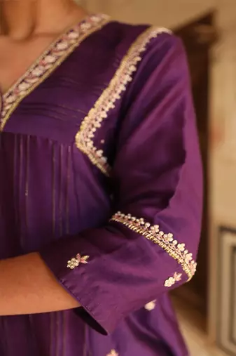Kashvi A-Line Suit Set in Purple with Zardosi Handwork