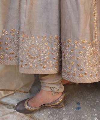 Pal Anarkali Set in Ash Color with Hand Pitta Embroidery 5