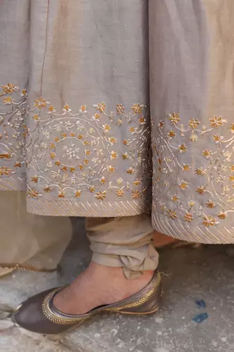 Pal Anarkali Set in Ash Color with Hand Pitta Embroidery