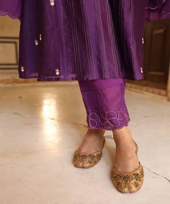 Kashvi A-Line Suit Set in Purple with Zardosi Handwork 5