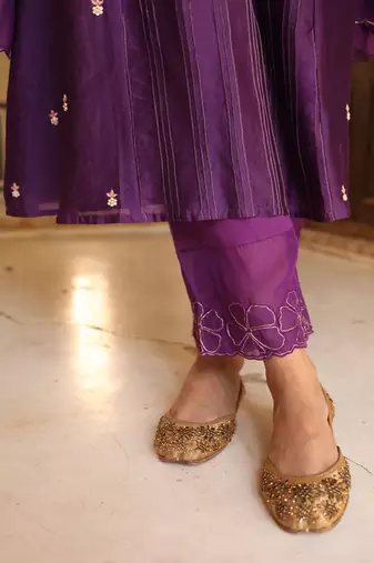 Kashvi A-Line Suit Set in Purple with Zardosi Handwork