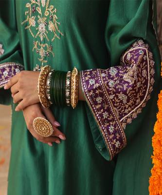 Heena Suit Set in Teal Green with Hand Pitta and Handwork Embroidery 2