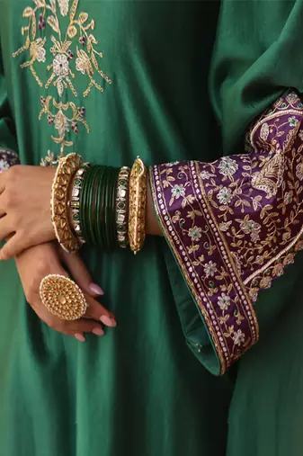 Heena Suit Set in Teal Green with Hand Pitta and Handwork Embroidery