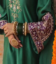 Heena Suit Set in Teal Green with Hand Pitta and Handwork Embroidery