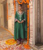 Heena Suit Set in Teal Green with Hand Pitta and Handwork Embroidery